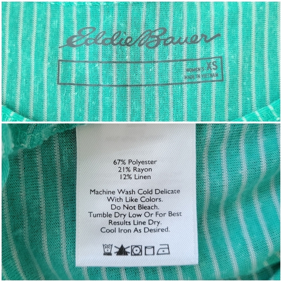 Eddie Bauer Women's XS Linen Blend Cuff Sleeve Lightweight Striped T-Shirt Green - Picture 4 of 6